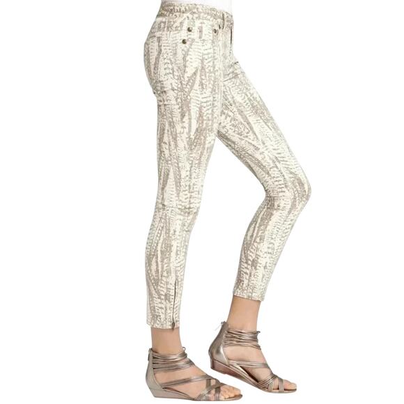 Free People Feather Print Skinny Jeans Neutral Boho Low Rise Ankle Denim 27 - Picture 2 of 11